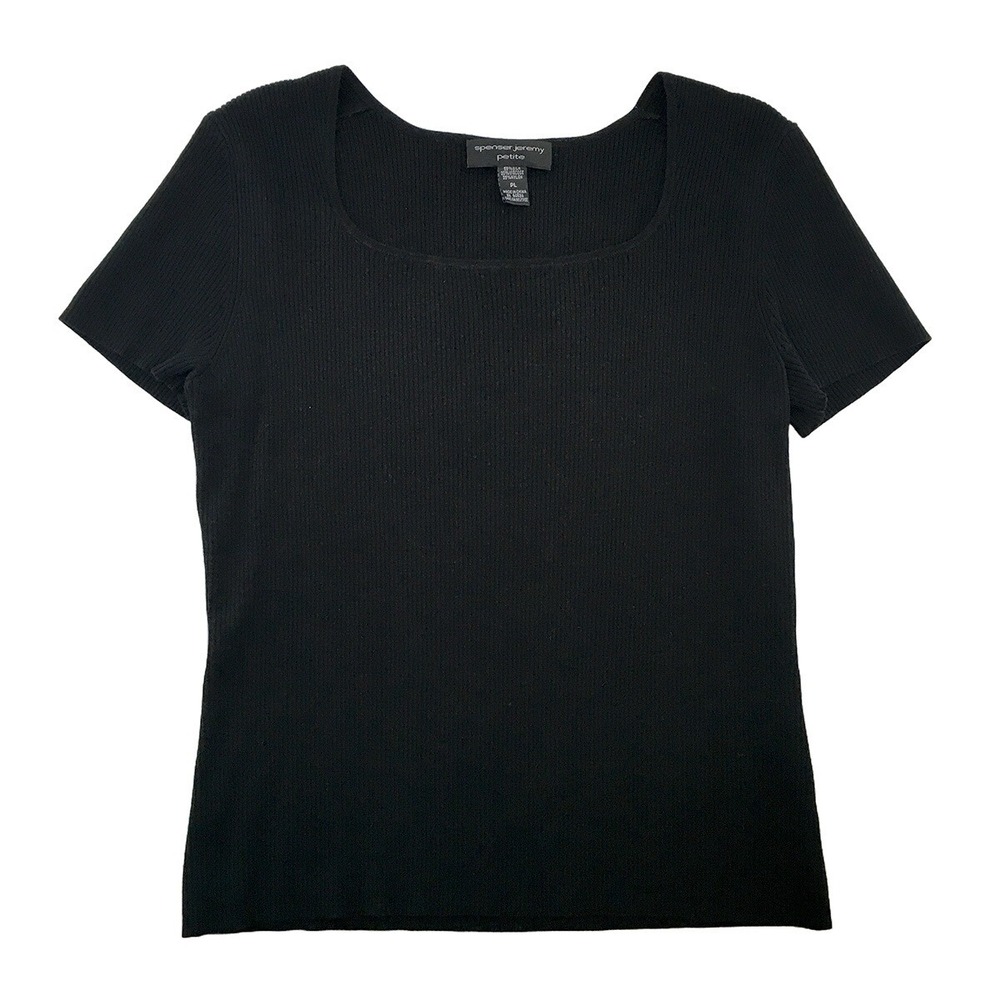 SPENSER JEREMY Silk Blend Short Sleeve Ribbed Knit Top • Large‎ P • black Chic